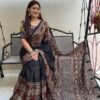 Premium Black & Maroon Ajrakh Digital Print Muslin Saree with Rich Ajrakh Pallu and Contrast Blouse for Women