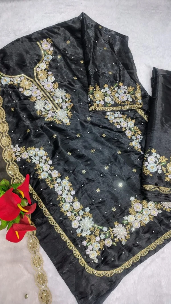 Pakistani Suit black Heavy Jimmy Choo party wear embroidered suit with hand moti and mirror work