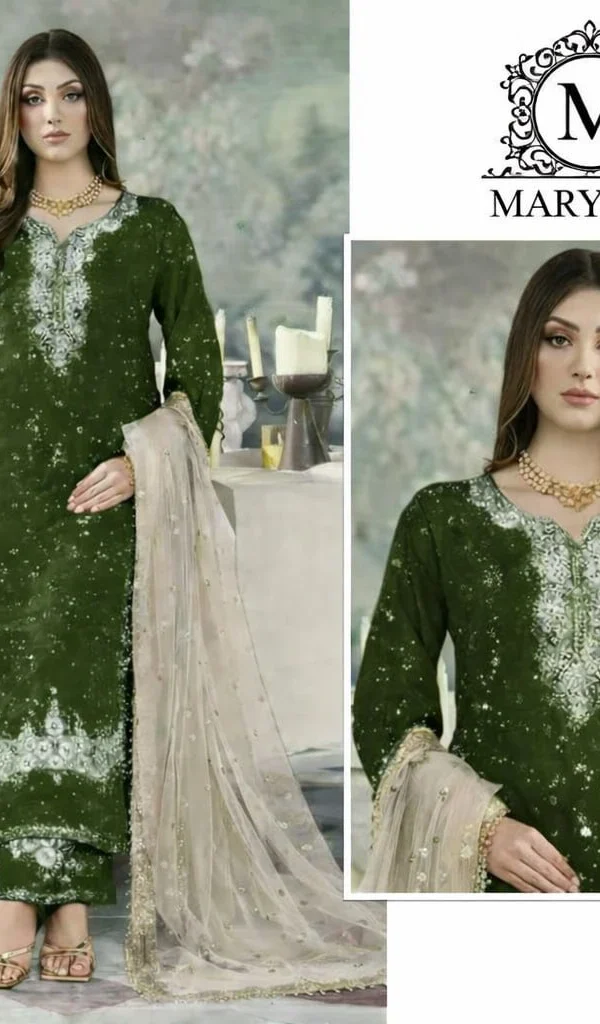 Pakistani Suit heavy Jimmy Choo party wear green embroidered designer suit with hand moti mirror work and net dupatta