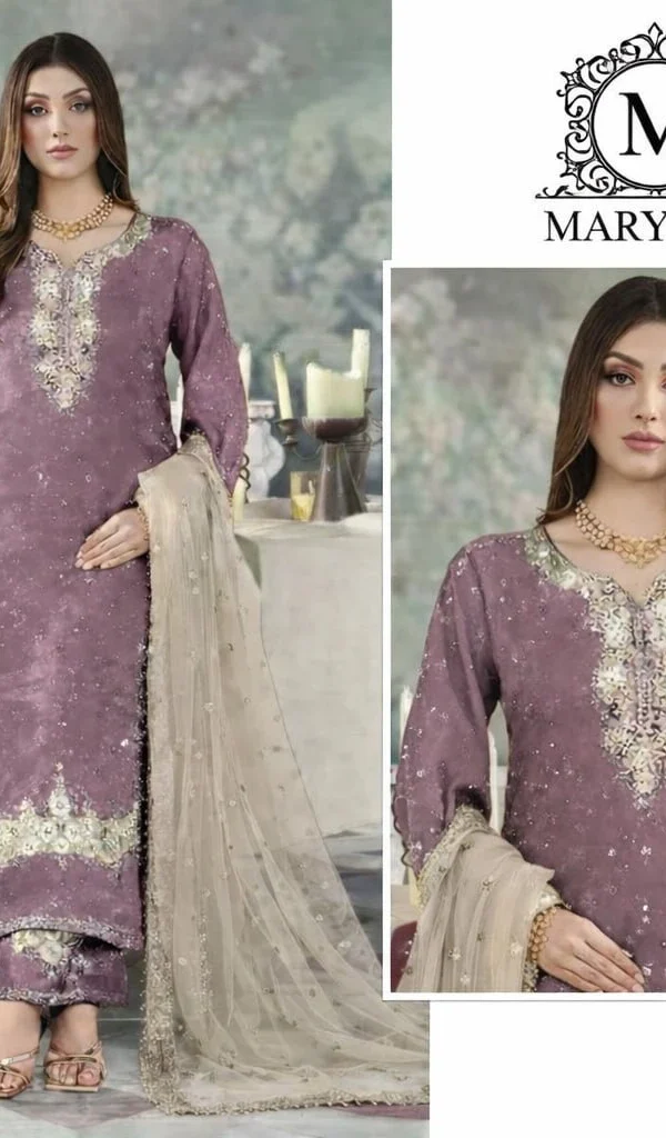Pakistani Suit heavy Jimmy Choo party wear lavender embroidered designer suit with net dupatta