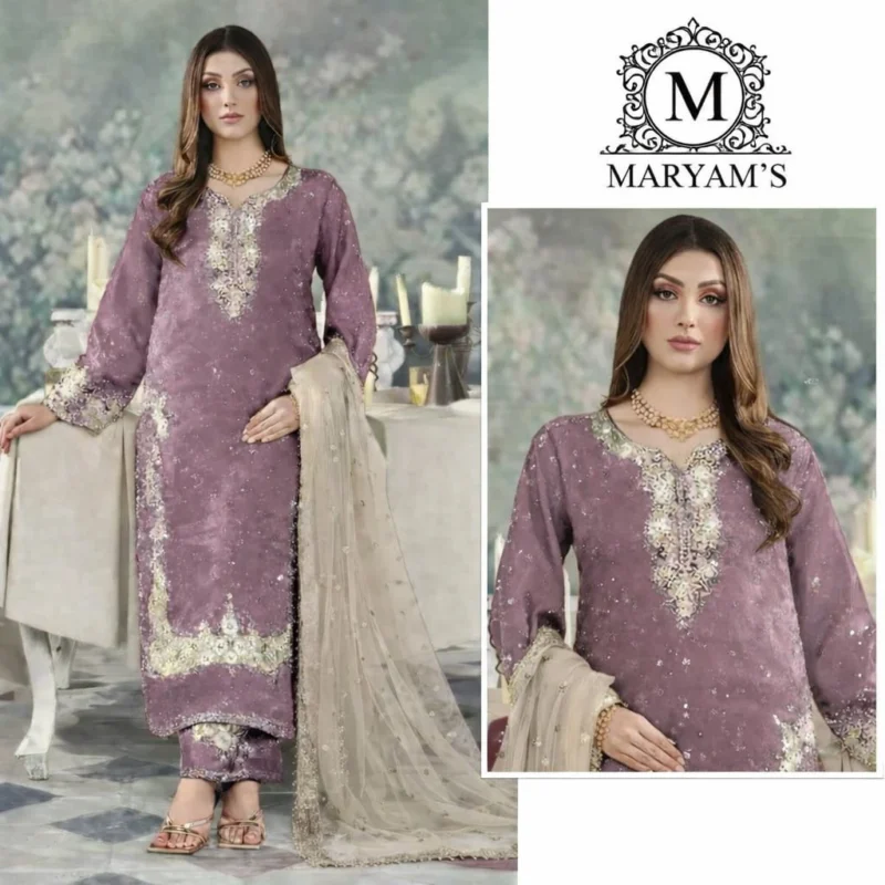 Pakistani Suit heavy Jimmy Choo party wear lavender embroidered designer suit with net dupatta