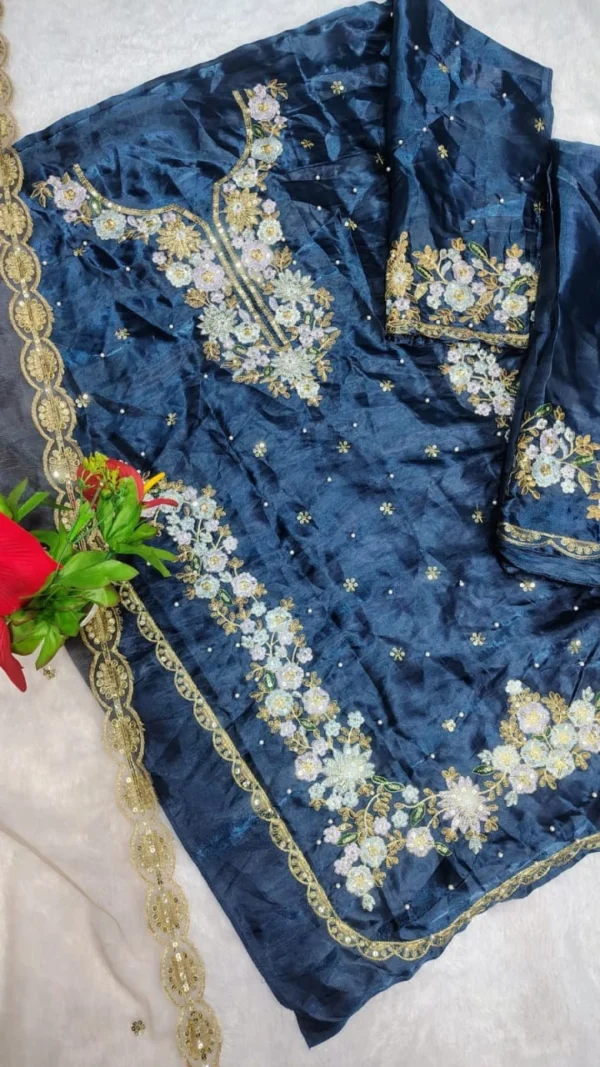 Pakistani Suit navy blue Heavy Jimmy Choo embroidered designer suit with net dupatta