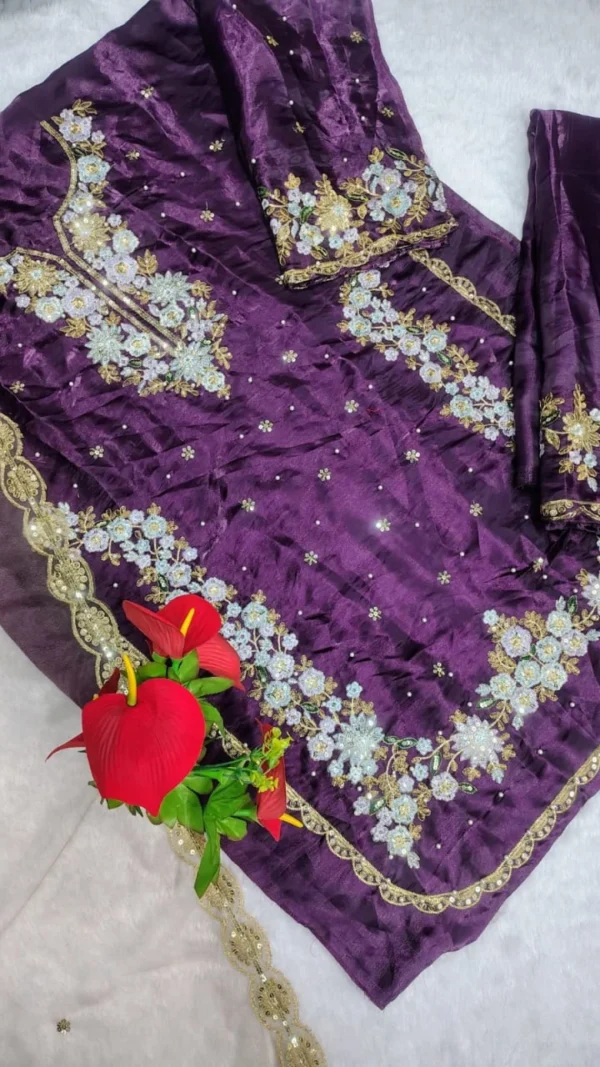 Pakistani Suit heavy Jimmy Choo purple party wear embroidered suit with hand moti work