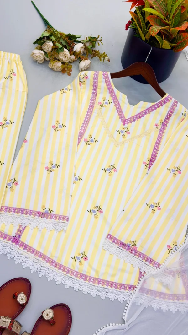 Pastel Yellow Pure Natural Crepe Farshi Salwar Suit for Women with Floral Print and Nazmin Dupatta