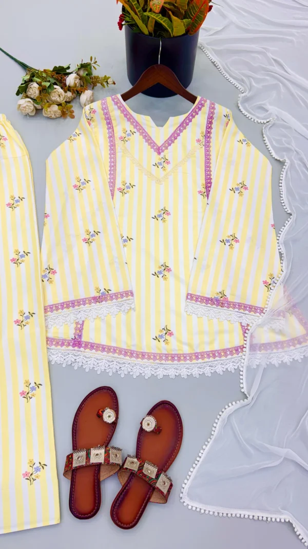 Pastel Yellow Pure Natural Crepe Farshi Salwar Suit for Women with Floral Print and Nazmin Dupatta