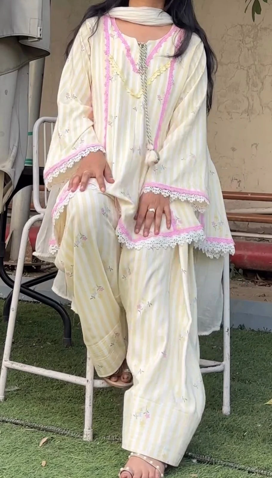 Pastel Yellow Pure Natural Crepe Farshi Salwar Suit for Women with Floral Print and Nazmin Dupatta