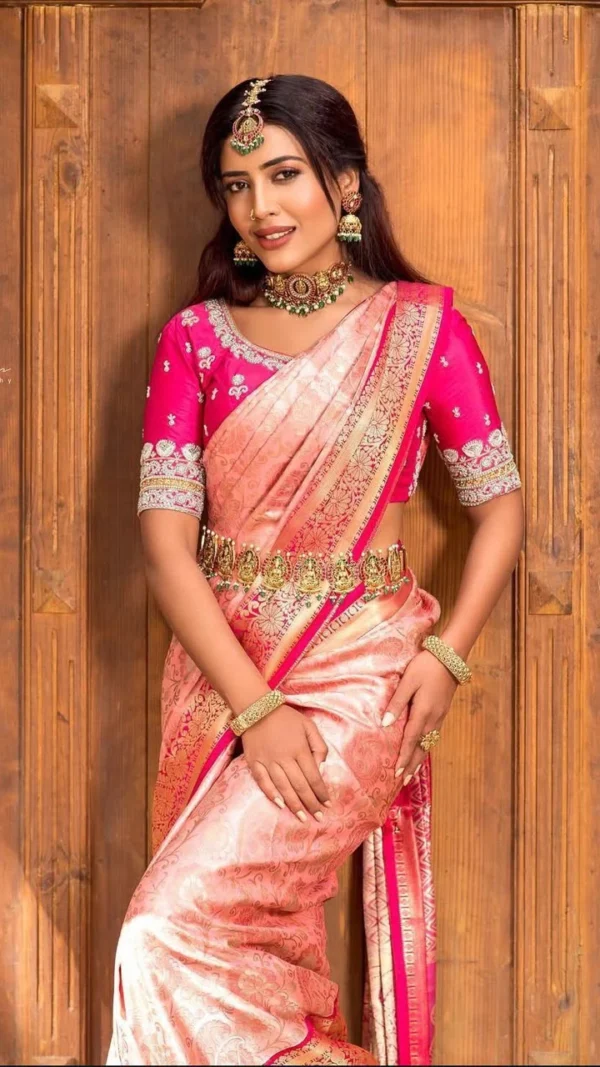 Pink Soft Lichi Silk Saree for Women with Rich Pallu and Jacquard Work