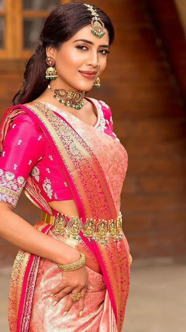 Pink Soft Lichi Silk Saree for Women with Rich Pallu and Jacquard Work