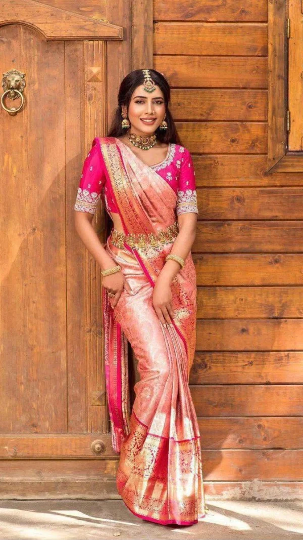 Pink Soft Lichi Silk Saree for Women with Rich Pallu and Jacquard Work