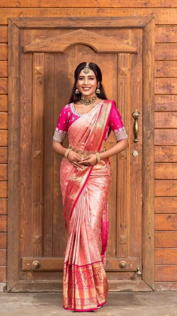 Pink Soft Lichi Silk Saree for Women with Rich Pallu and Jacquard Work