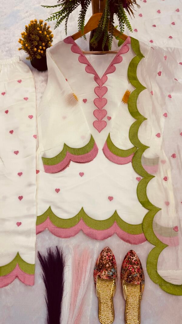White and pink Farshi Salwar Suit Cotton for women with embroidered Chanderi cotton design