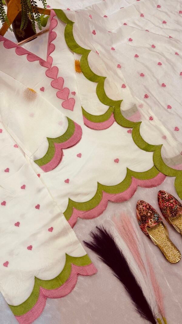 White and pink Farshi Salwar Suit Cotton for women with embroidered Chanderi cotton design