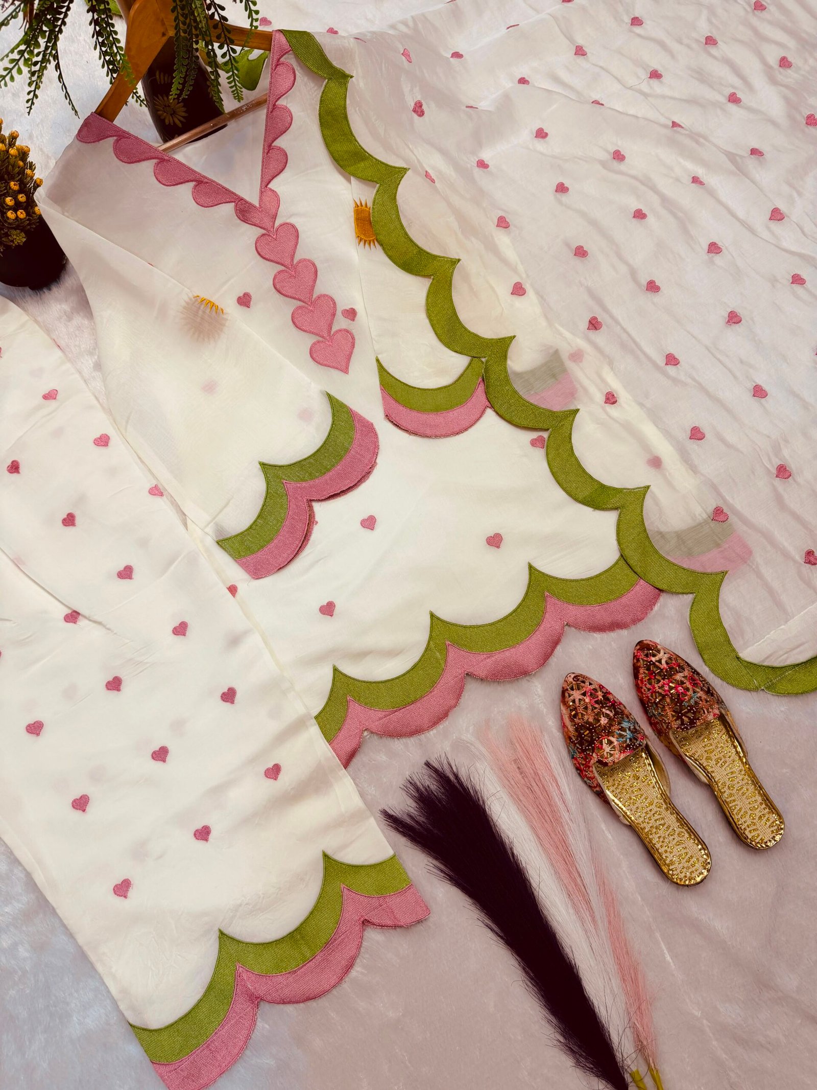 White and pink Farshi Salwar Suit Cotton for women with embroidered Chanderi cotton design