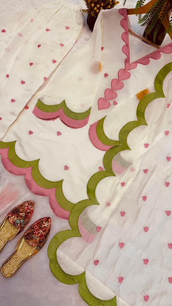 White and pink Farshi Salwar Suit Cotton for women with embroidered Chanderi cotton design