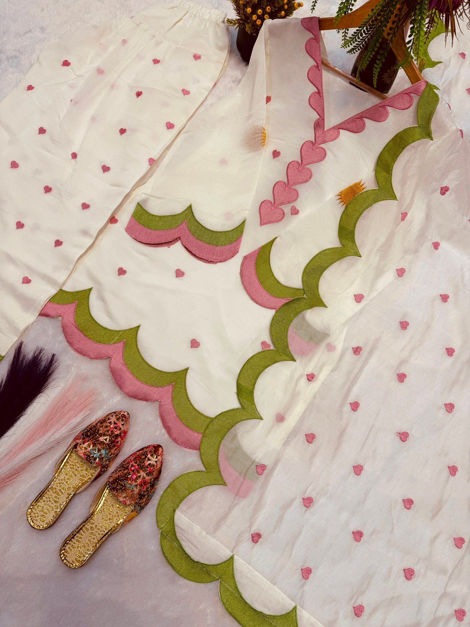 White and pink Farshi Salwar Suit Cotton for women with embroidered Chanderi cotton design