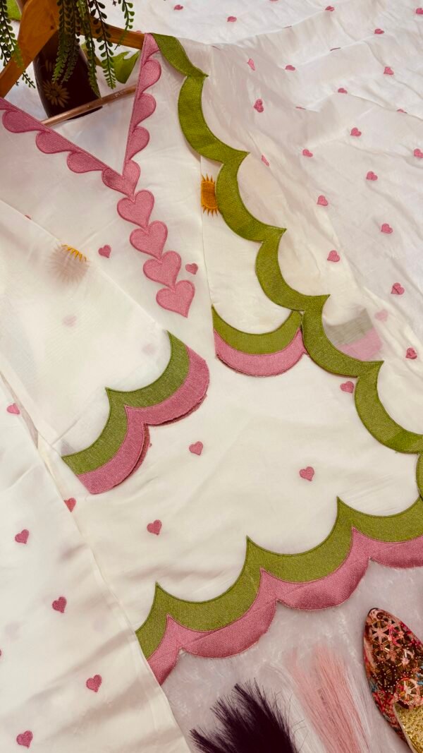 White and pink Farshi Salwar Suit Cotton for women with embroidered Chanderi cotton design