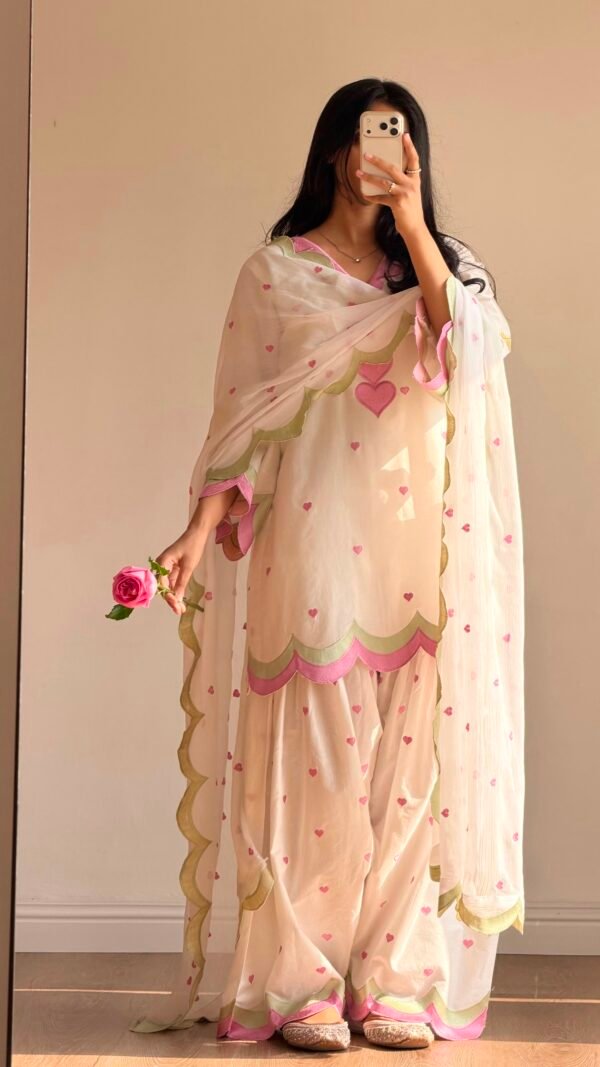 White and pink Farshi Salwar Suit Cotton for women with embroidered Chanderi cotton design