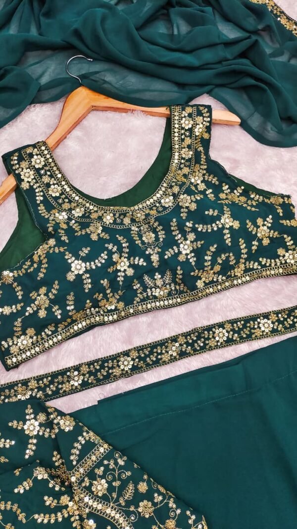 Green ready to wear jacket saree for women with embroidered jacket blouse and soft georgette saree