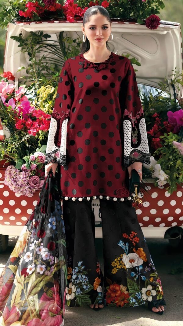 Maroon Polka Dot Dress Material Online pure cotton suit