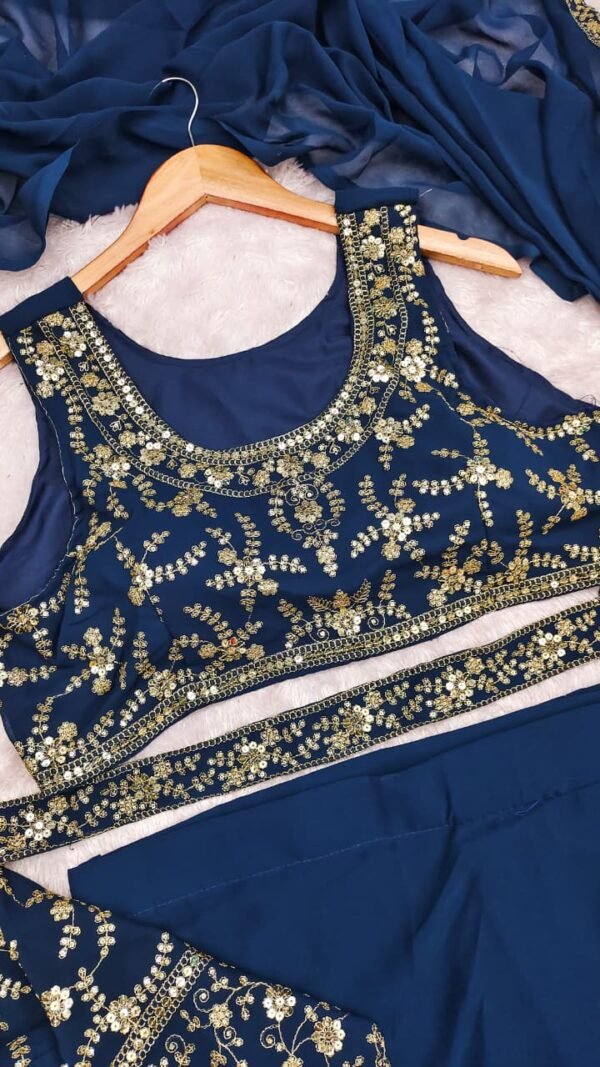 Navy blue ready to wear jacket saree for women with embroidered jacket blouse and soft georgette saree