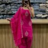 Pink embroidered Farshi Salwar Kurti Dupatta Set for women