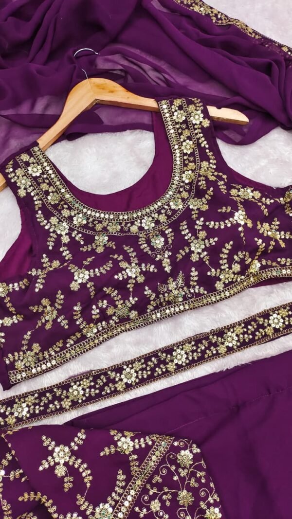 Purple ready to wear jacket saree for women with embroidered jacket blouse and soft georgette saree