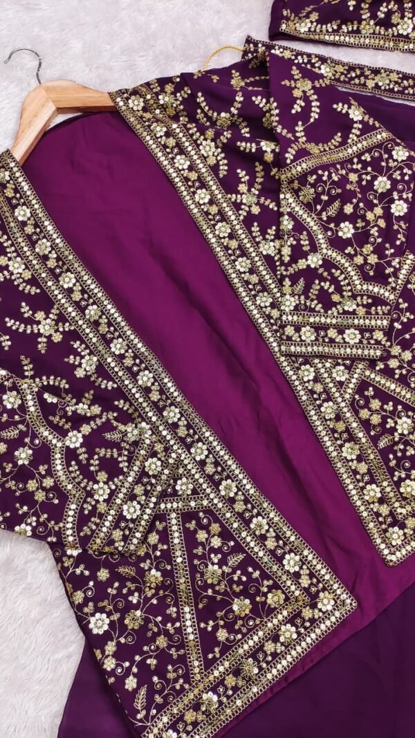 Purple ready to wear jacket saree for women with embroidered jacket blouse and soft georgette saree