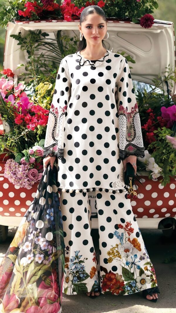 White Polka Dot Dress Material Online pure cotton printed suit set