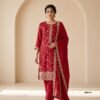 Red readymade Pakistani suit for women with Heavy Blooming Chinon Silk, sequence embroidery and dupatta